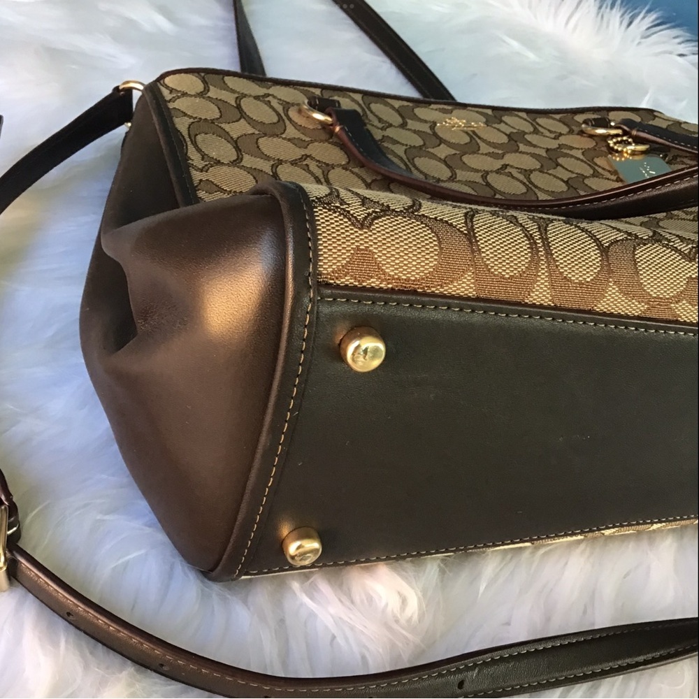 Coach 2-Way Signature Canvas Leather Handbag Shoulder Bag Beige Brown Excellent - Picture 7 of 12